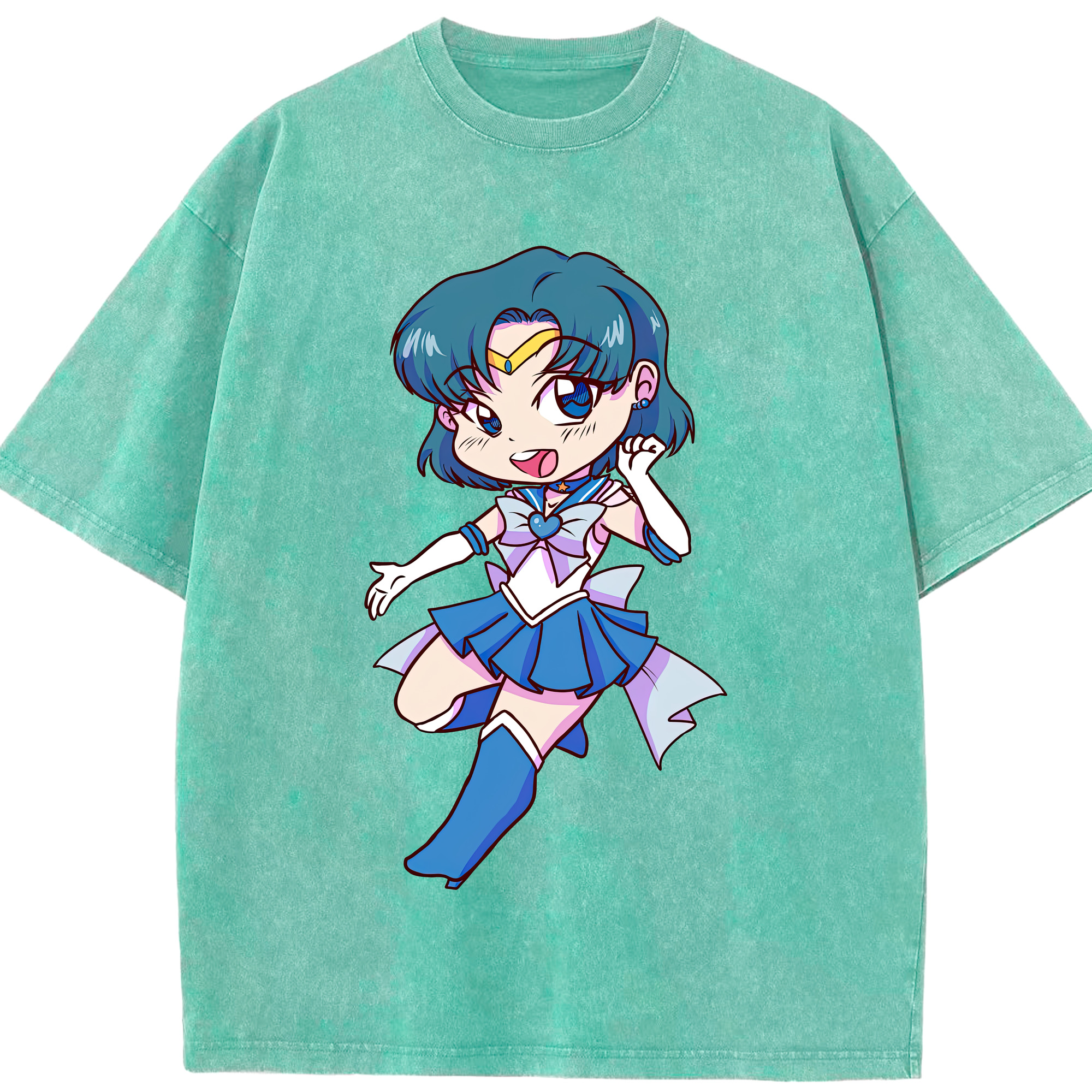 （画像用） 美少女戦士セーラームーン 水野 亜美 みずの あみ Sailor Moon Mizuno Ami 綿100% ヴィンテージ風 半袖Tシャツ（フロントプリント）